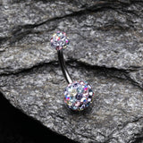 Detail View 2 of Retro Motley Multi-Gem Sparkle Belly Button Ring-Aurora Borealis/LT. Pink/Tanzanite