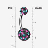 Detail View 1 of Retro Motley Multi-Gem Sparkle Belly Button Ring-Teal/Fuchsia/Black
