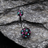 Detail View 2 of Retro Motley Multi-Gem Sparkle Belly Button Ring-Teal/Fuchsia/Black