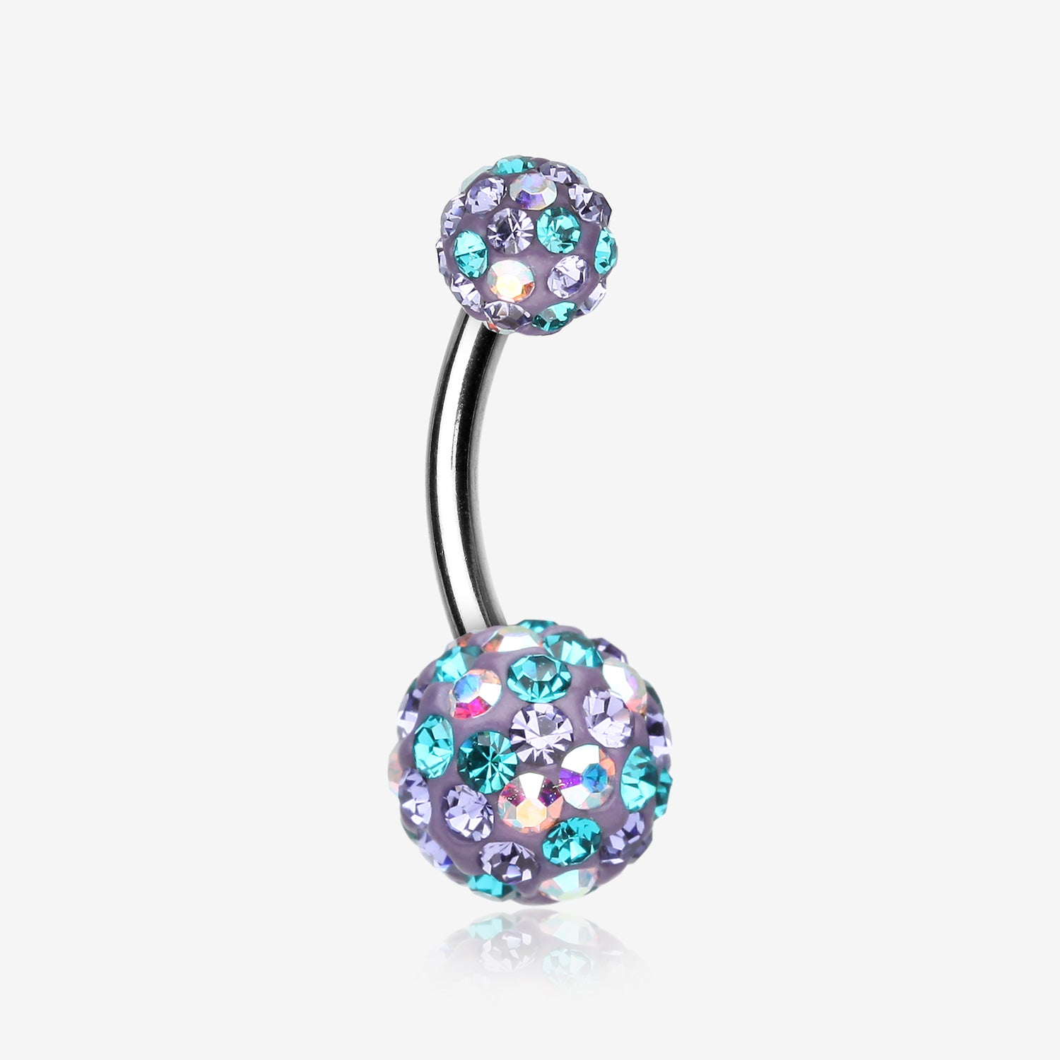 Retro Motley Multi-Gem Sparkle Belly Button Ring-Teal/Tanzanite/Aurora Borealis