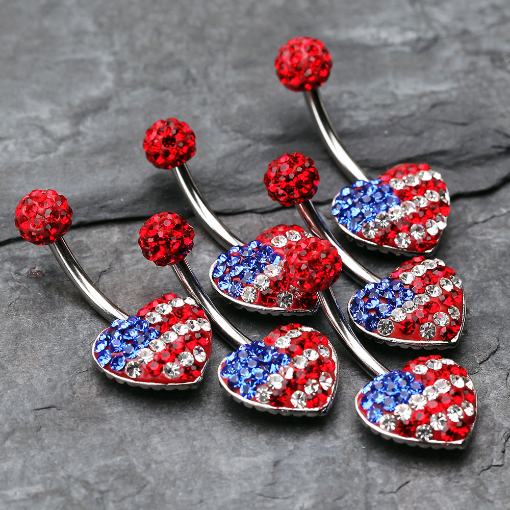 Detail View 3 of American Flag Multi-Gem Sparkle Belly Button Ring -Red