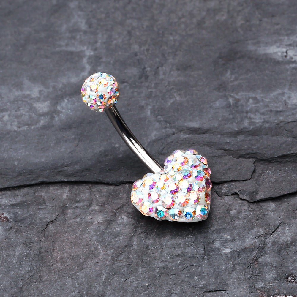 Detail View 2 of Multi-Gem Sparkle Heart Multi-Gem Belly Button Ring-Aurora Borealis
