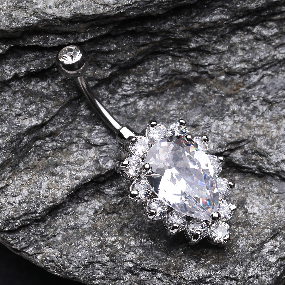Detail View 2 of Sparkle Dazzle Droplet Multi Gem Belly Button Ring-Clear Gem