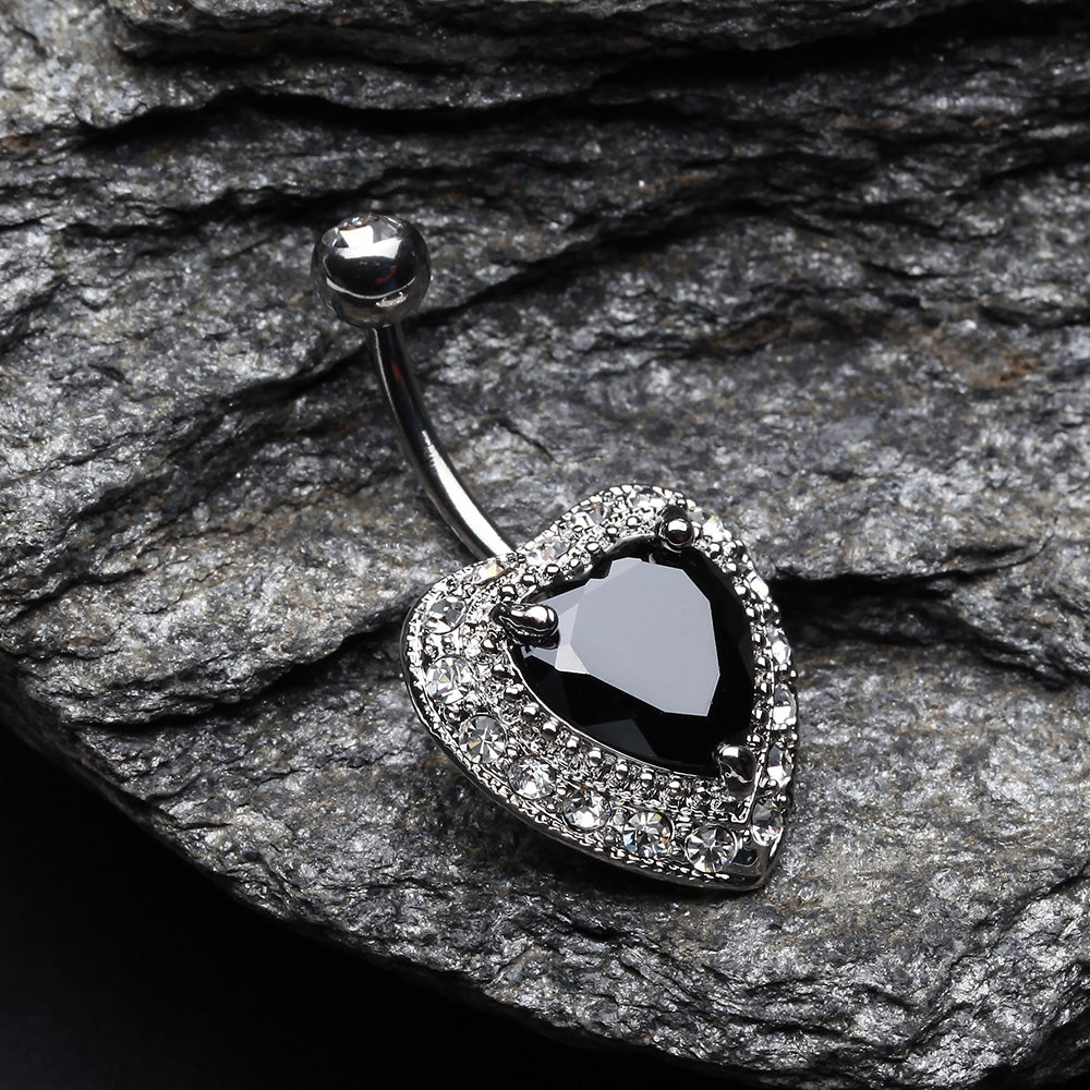 Detail View 2 of Heart Extravagant Belly Button Ring-Black/Clear