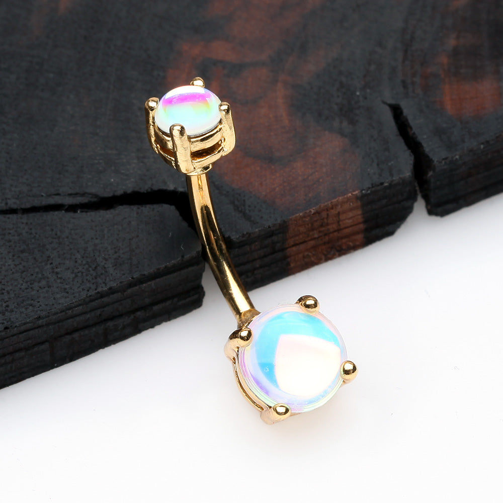 Detail View 2 of Golden Iridescent Revo Sparkle Prong Set Belly Button Ring