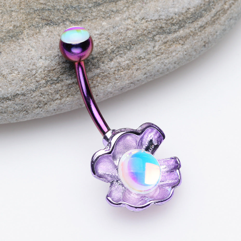 Detail View 2 of Colorline Iridescent Revo Ariel's Shell Belly Button Ring-Purple/Light Purple
