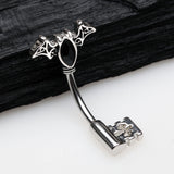 Detail View 2 of Victorian Goth Bat Sparkle Key Belly Button Ring-Black