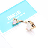 Detail View 3 of Golden Opalescent Double Heart Prong Set Belly Button Ring-White