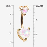 Detail View 1 of Golden Opalescent Double Heart Prong Set Belly Button Ring-White