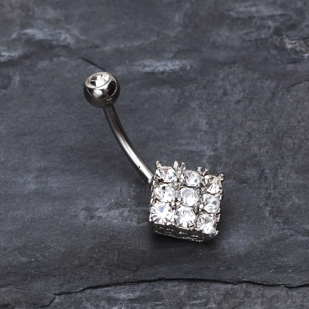 Detail View 2 of Sparkle Overload Belly Button Ring-Clear Gem