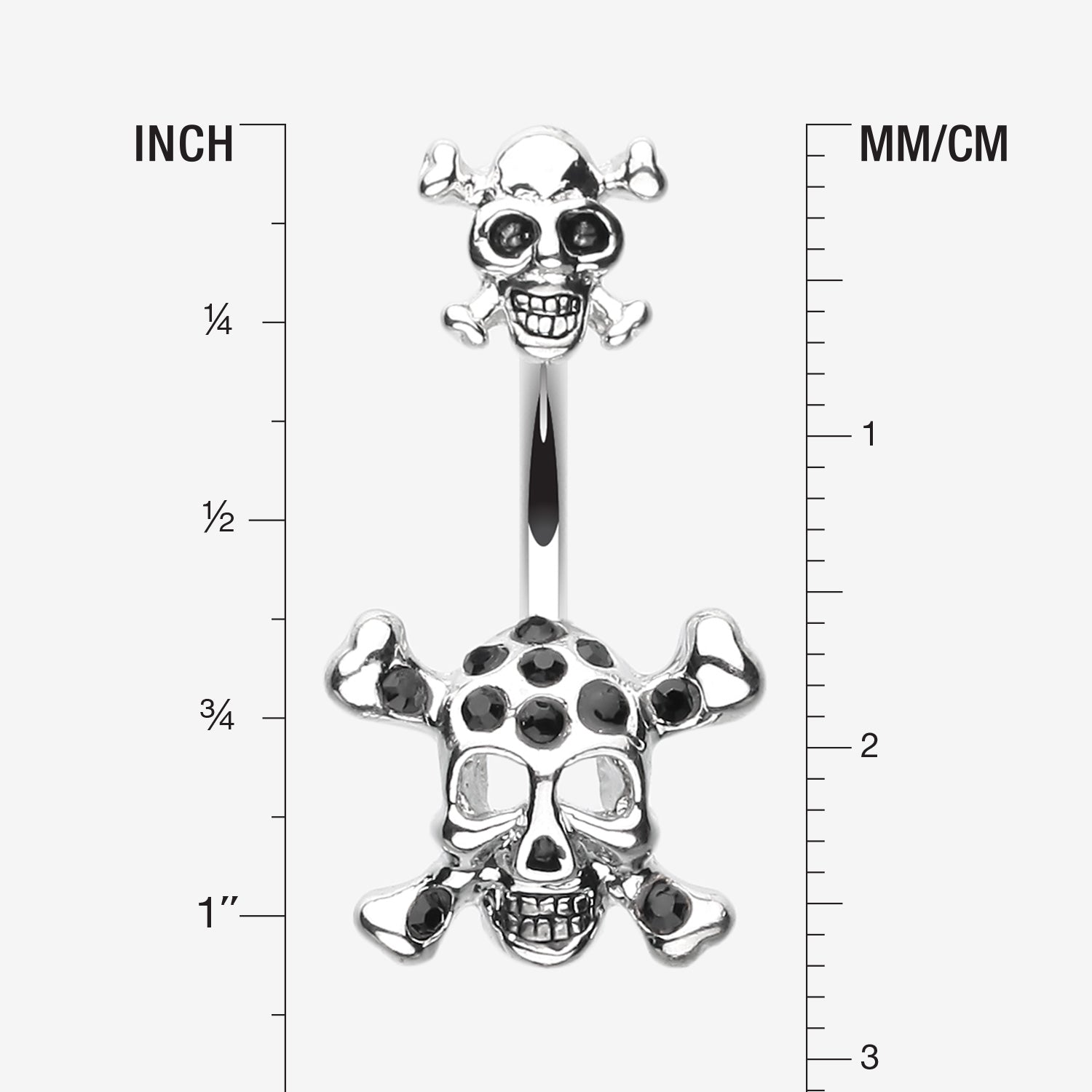 Detail View 1 of Double Pirate Skull Belly Button Ring-Black
