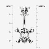 Detail View 1 of Double Pirate Skull Belly Button Ring-Black