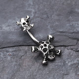 Detail View 2 of Double Pirate Skull Belly Button Ring-Black