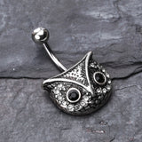Detail View 2 of Vintage Owl Belly Button Ring-Black