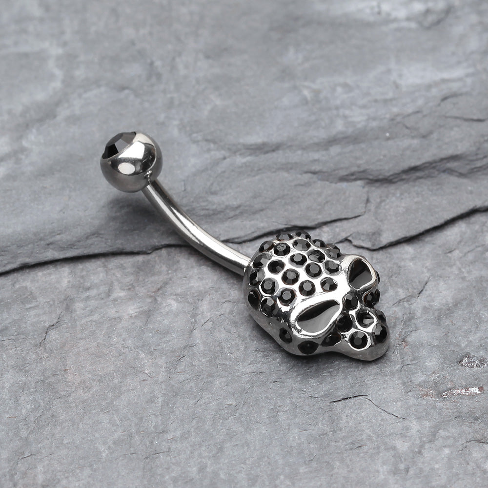 Detail View 2 of Death Skull Mask Belly Button Ring-Black