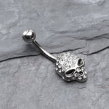 Detail View 2 of Death Skull Mask Belly Button Ring-Clear Gem