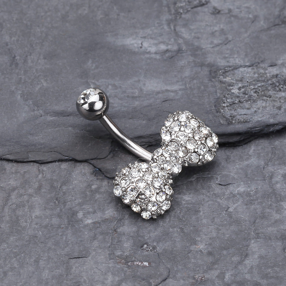 Detail View 2 of Sparkle Wonder Bow-Tie Belly Button Ring-Clear Gem