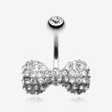 Sparkle Wonder Bow-Tie Belly Button Ring-Clear Gem