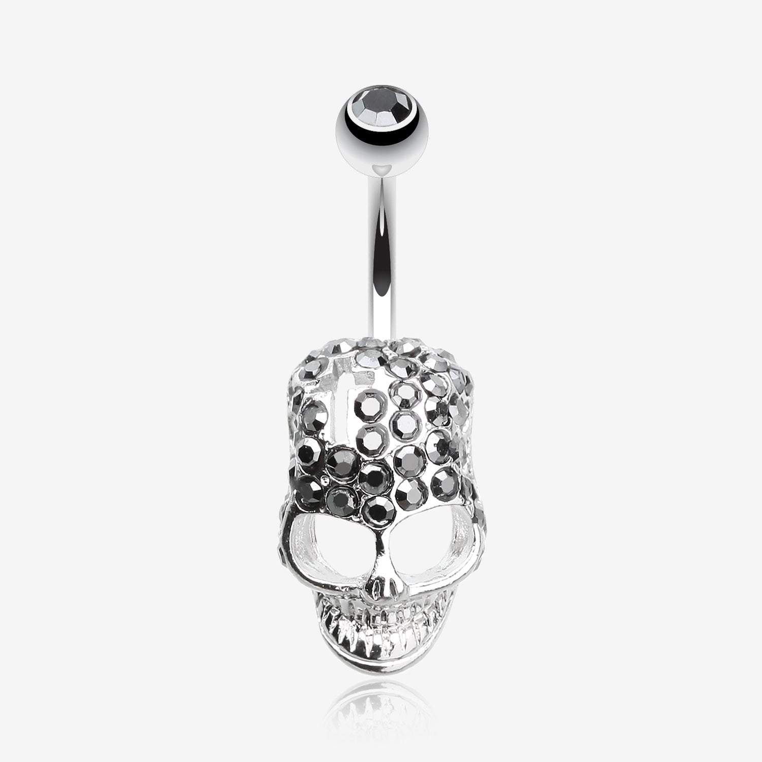 Cross Gem Paved Hardcore Skull Belly Button Ring-Hematite
