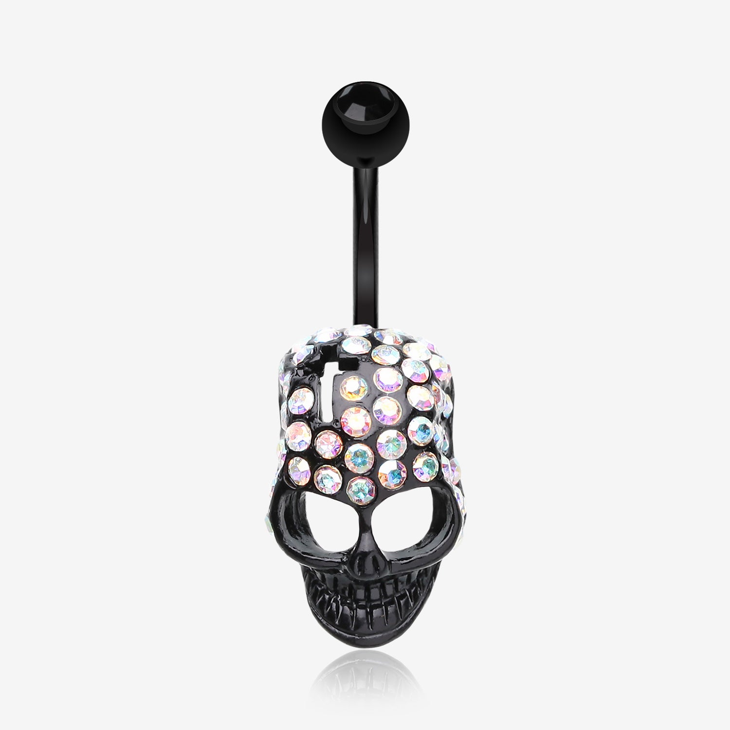 Skull Fury Multi-Gem Belly Button Ring-Black/Aurora Borealis