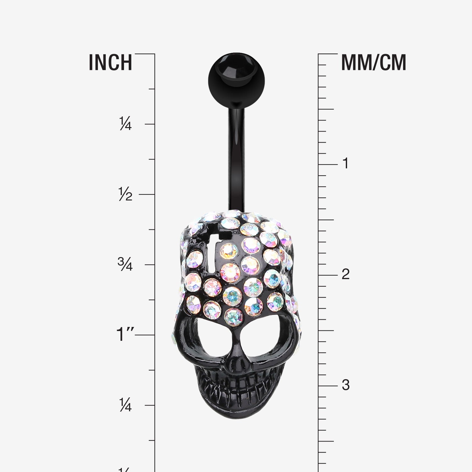 Detail View 1 of Skull Fury Multi-Gem Belly Button Ring-Black/Aurora Borealis