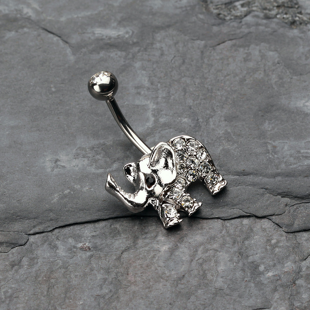 Detail View 2 of Elephant Walk Belly Button Ring-Clear Gem