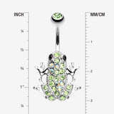 Detail View 1 of Jumping Frog Multi-Gem Belly Button Ring-Light Green/Aurora Borealis