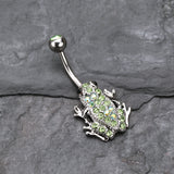 Detail View 2 of Jumping Frog Multi-Gem Belly Button Ring-Light Green/Aurora Borealis