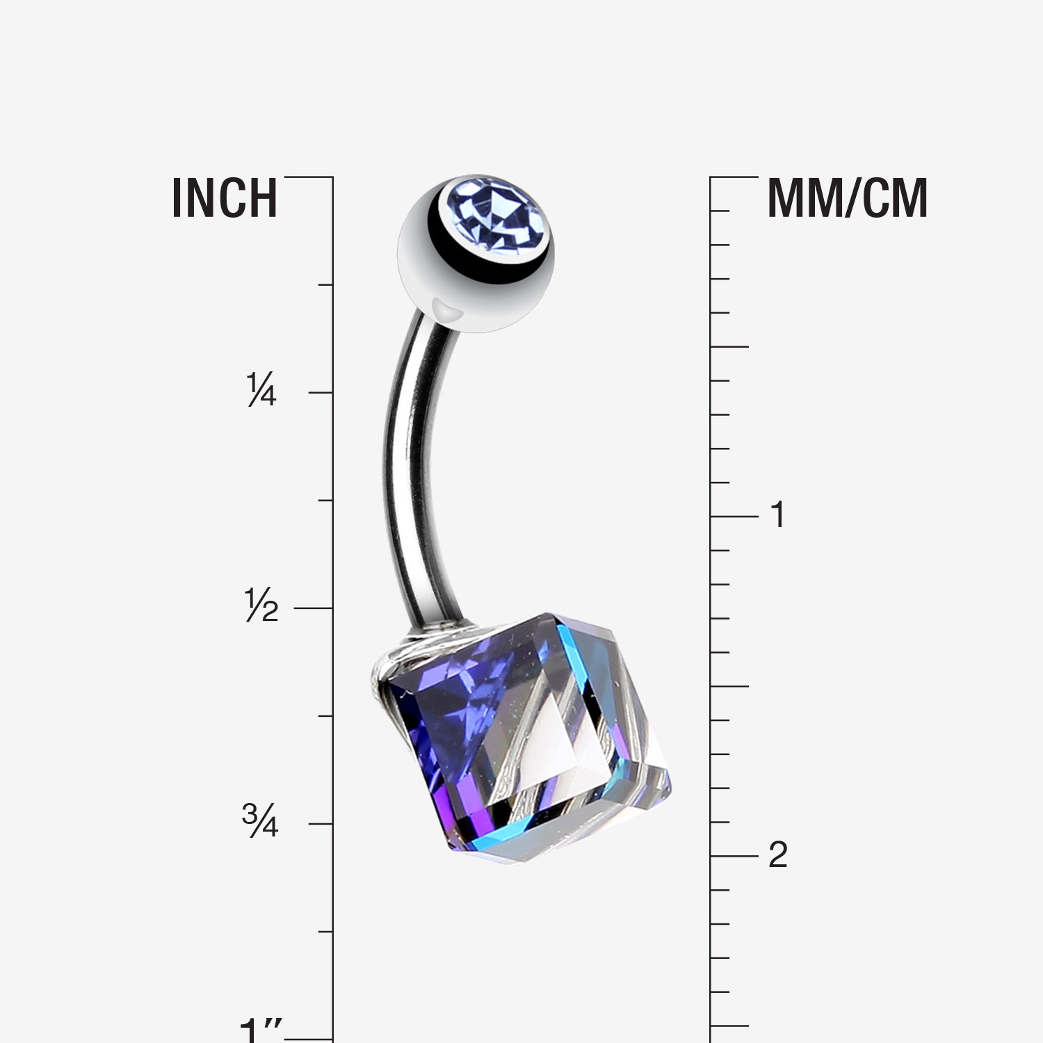 Detail View 1 of Prism Cube Box Belly Button Ring-Blue