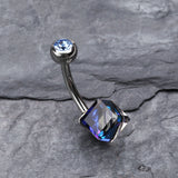 Detail View 2 of Prism Cube Box Belly Button Ring-Blue
