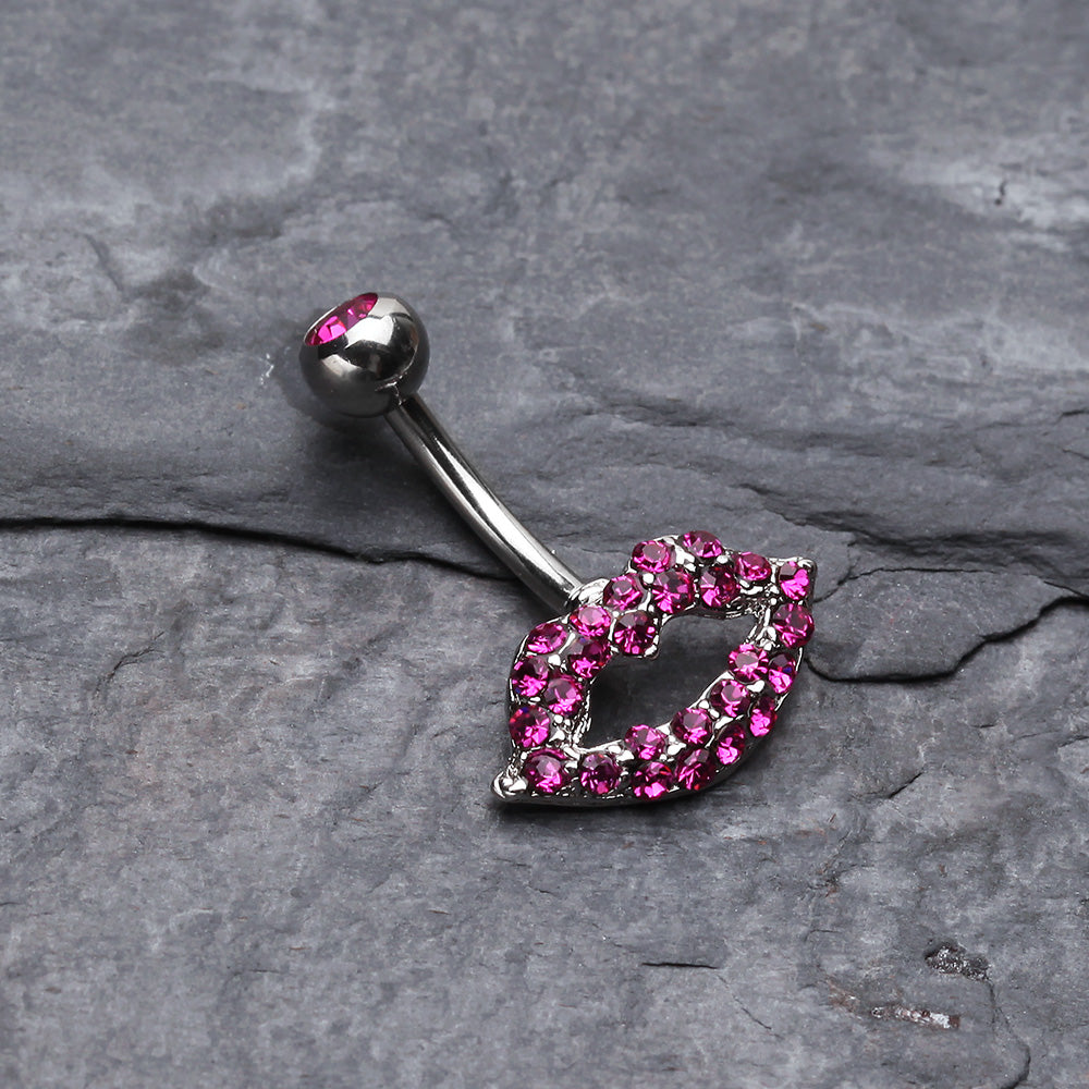 Detail View 2 of Glamour Sexy Lips Belly Button Ring-Fuchsia