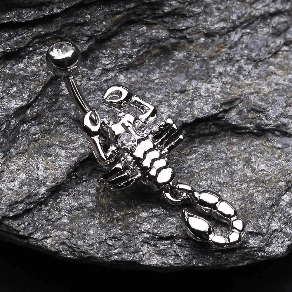 Detail View 2 of Dangling Scorpion Belly Button Ring-Clear Gem