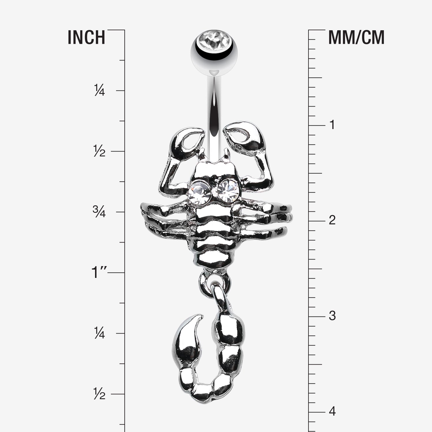 Detail View 1 of Dangling Scorpion Belly Button Ring-Clear Gem