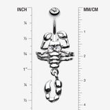 Detail View 1 of Dangling Scorpion Belly Button Ring-Clear Gem