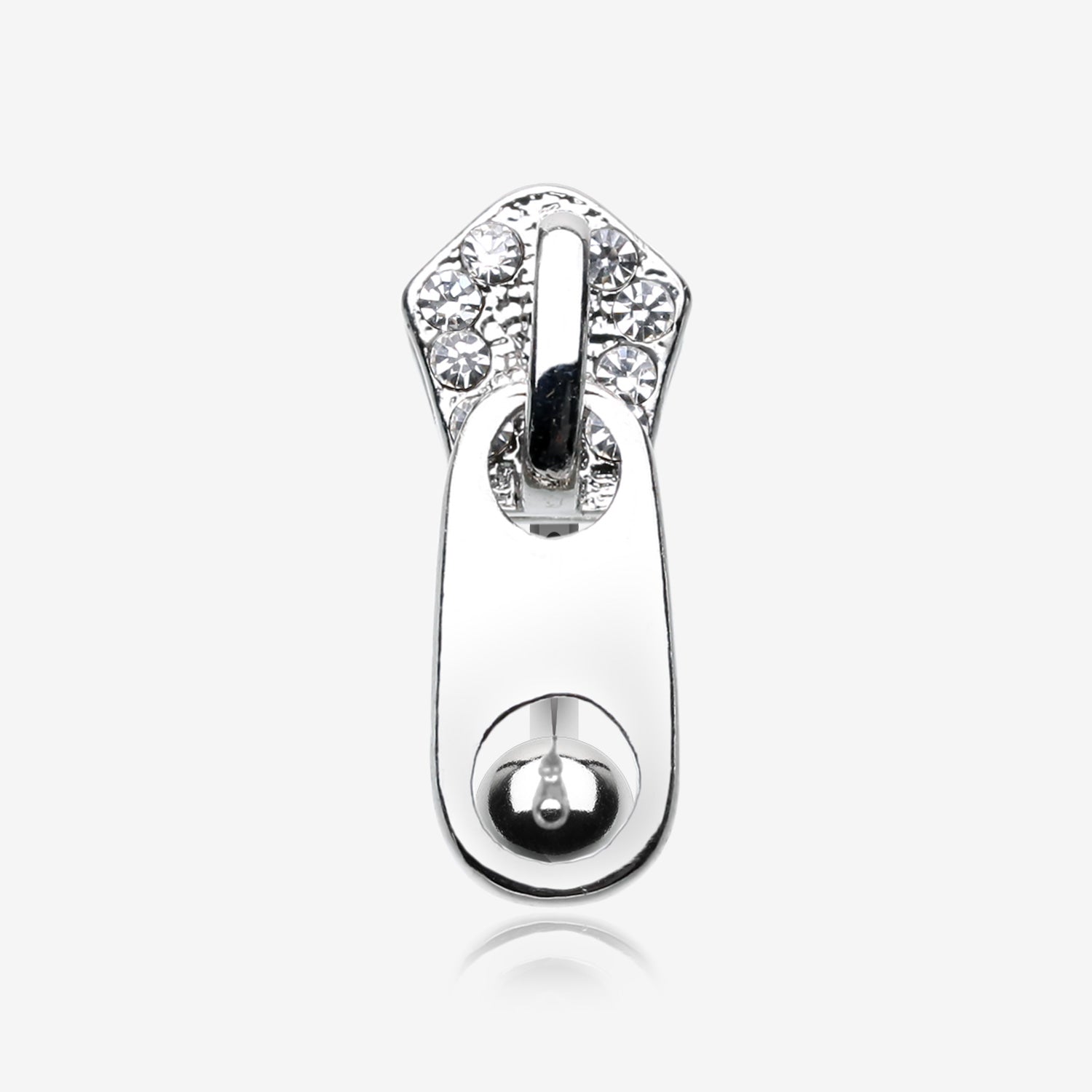 Paved Gem Zipper Reverse Belly Button Ring-Clear Gem
