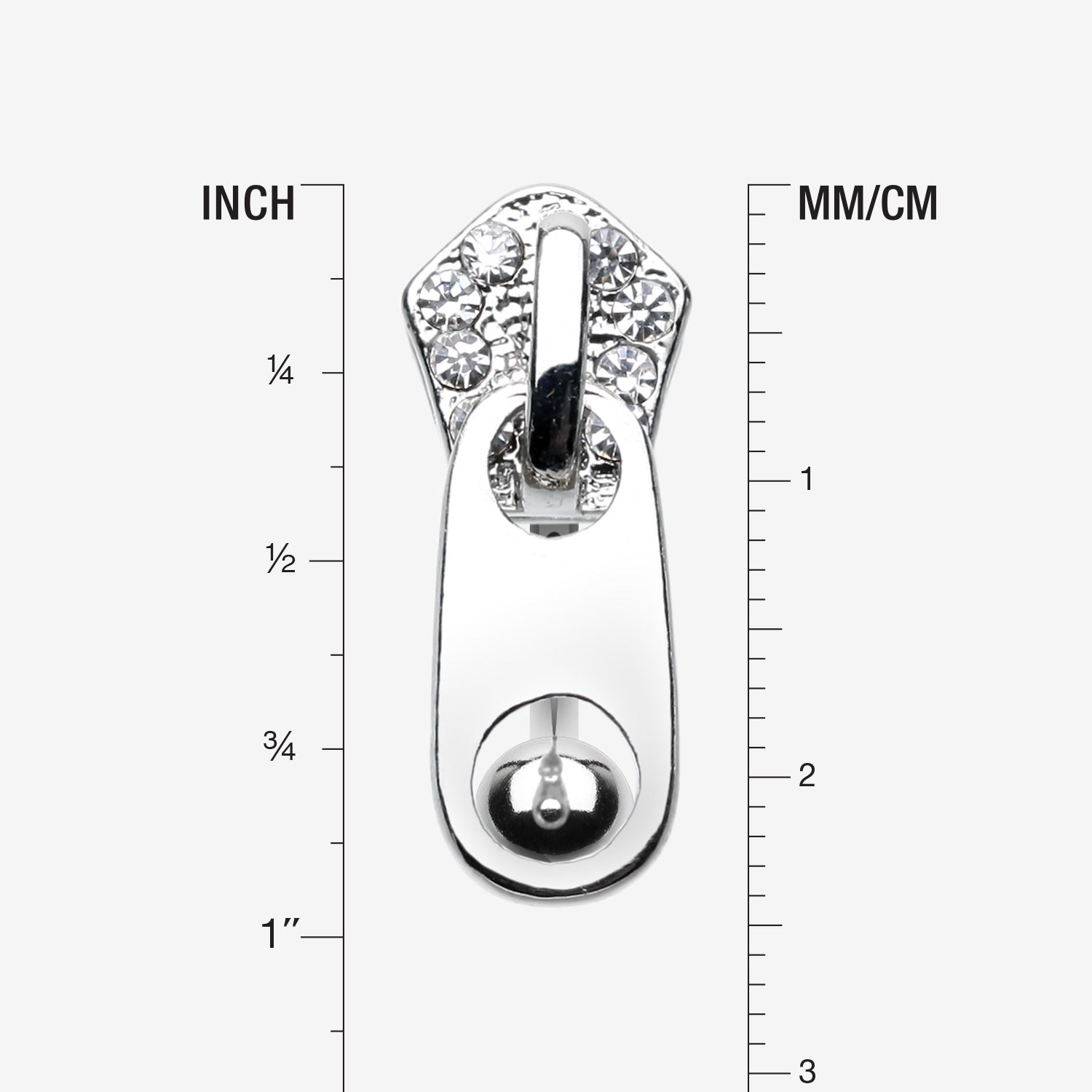 Detail View 1 of Paved Gem Zipper Reverse Belly Button Ring-Clear Gem