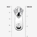 Detail View 1 of Paved Gem Zipper Reverse Belly Button Ring-Clear Gem