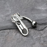 Detail View 2 of Paved Gem Zipper Reverse Belly Button Ring-Clear Gem
