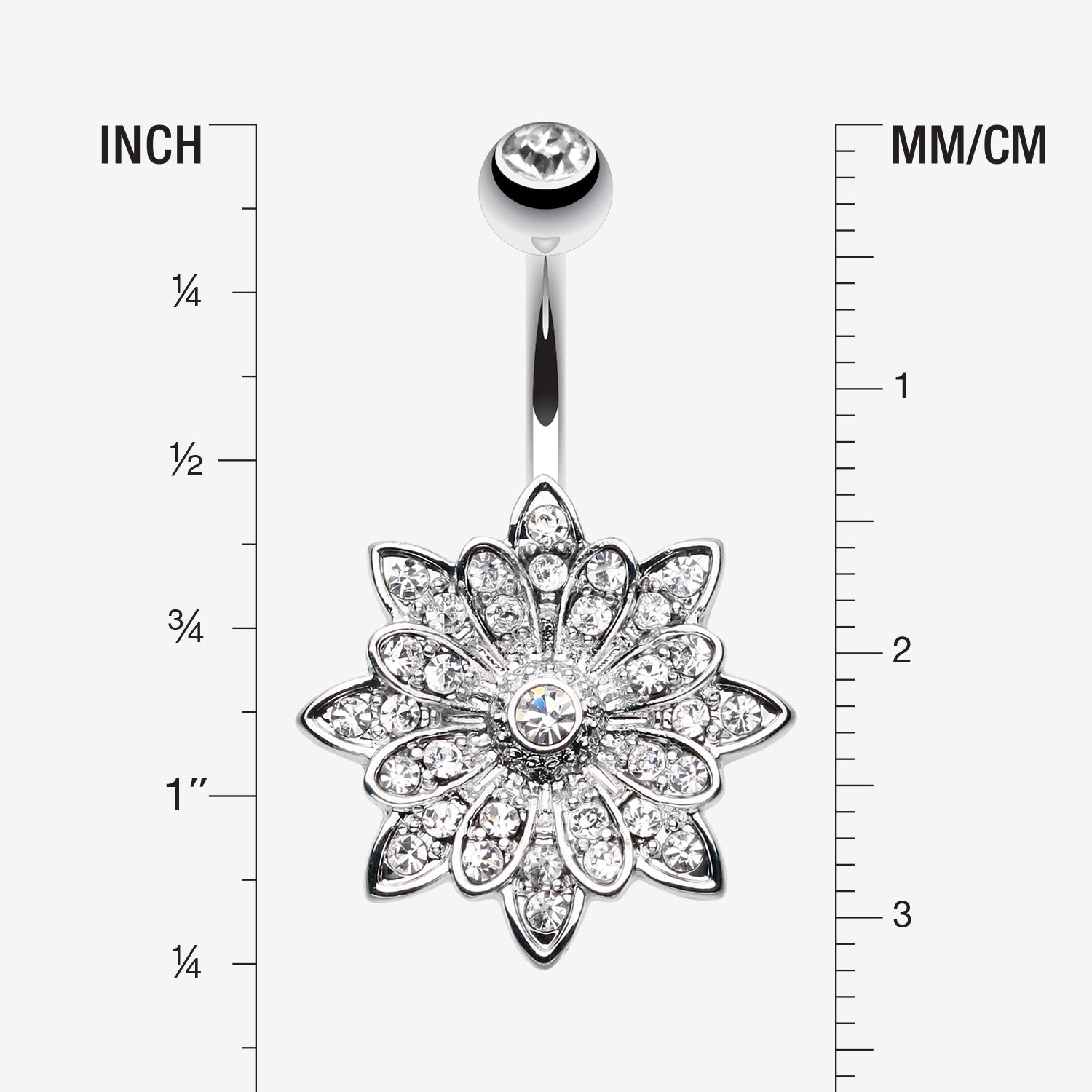 Detail View 1 of Flower Enchant Belly Button Ring -Clear Gem