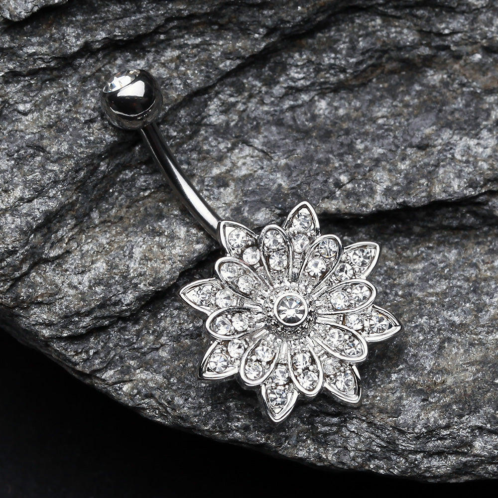 Detail View 2 of Flower Enchant Belly Button Ring -Clear Gem