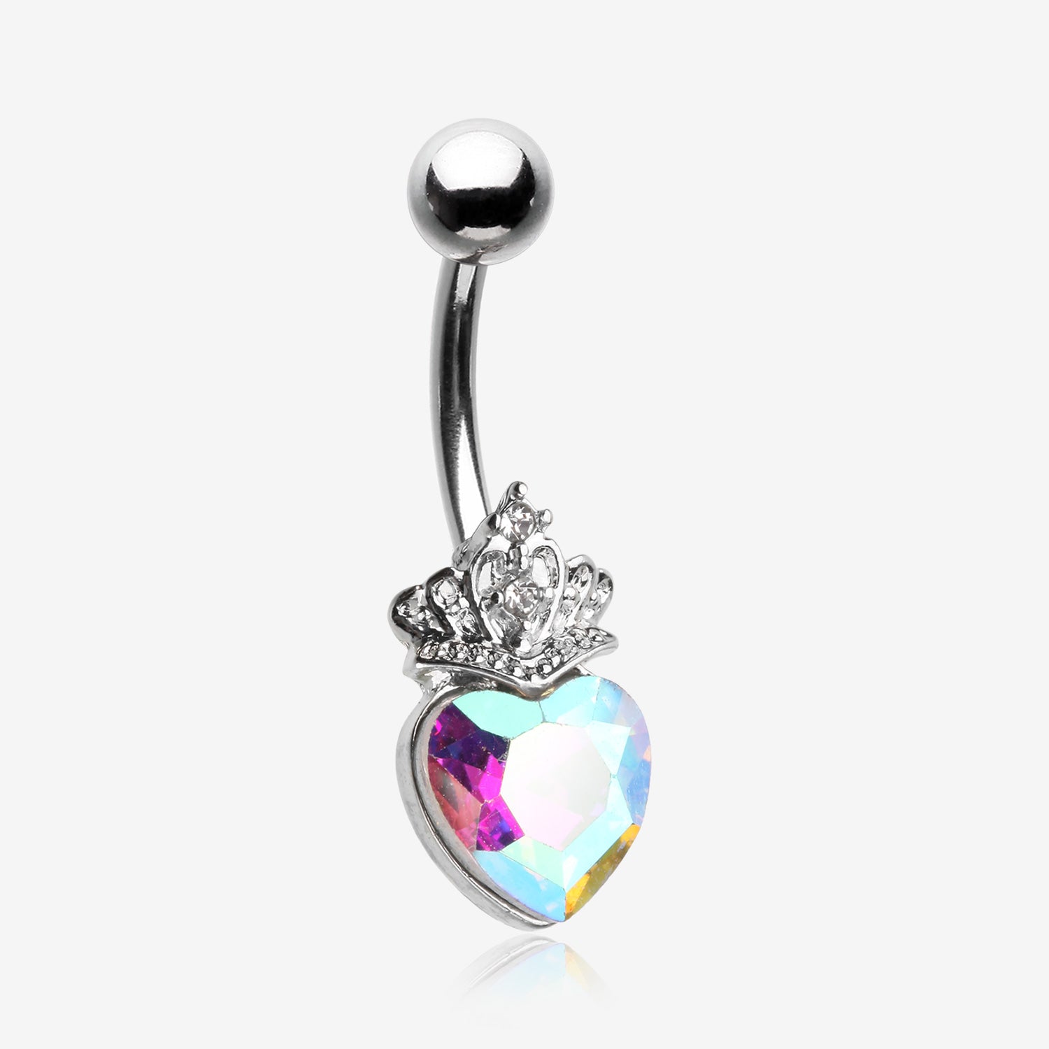 Crystal Heart Tiara Sparkle Belly Button Ring-Aurora Borealis
