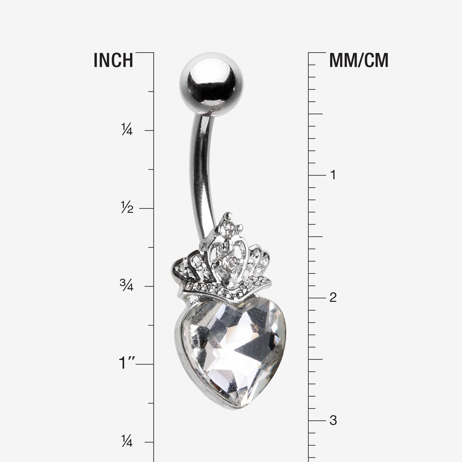 Detail View 1 of Crystal Heart Tiara Sparkle Belly Button Ring-Clear Gem