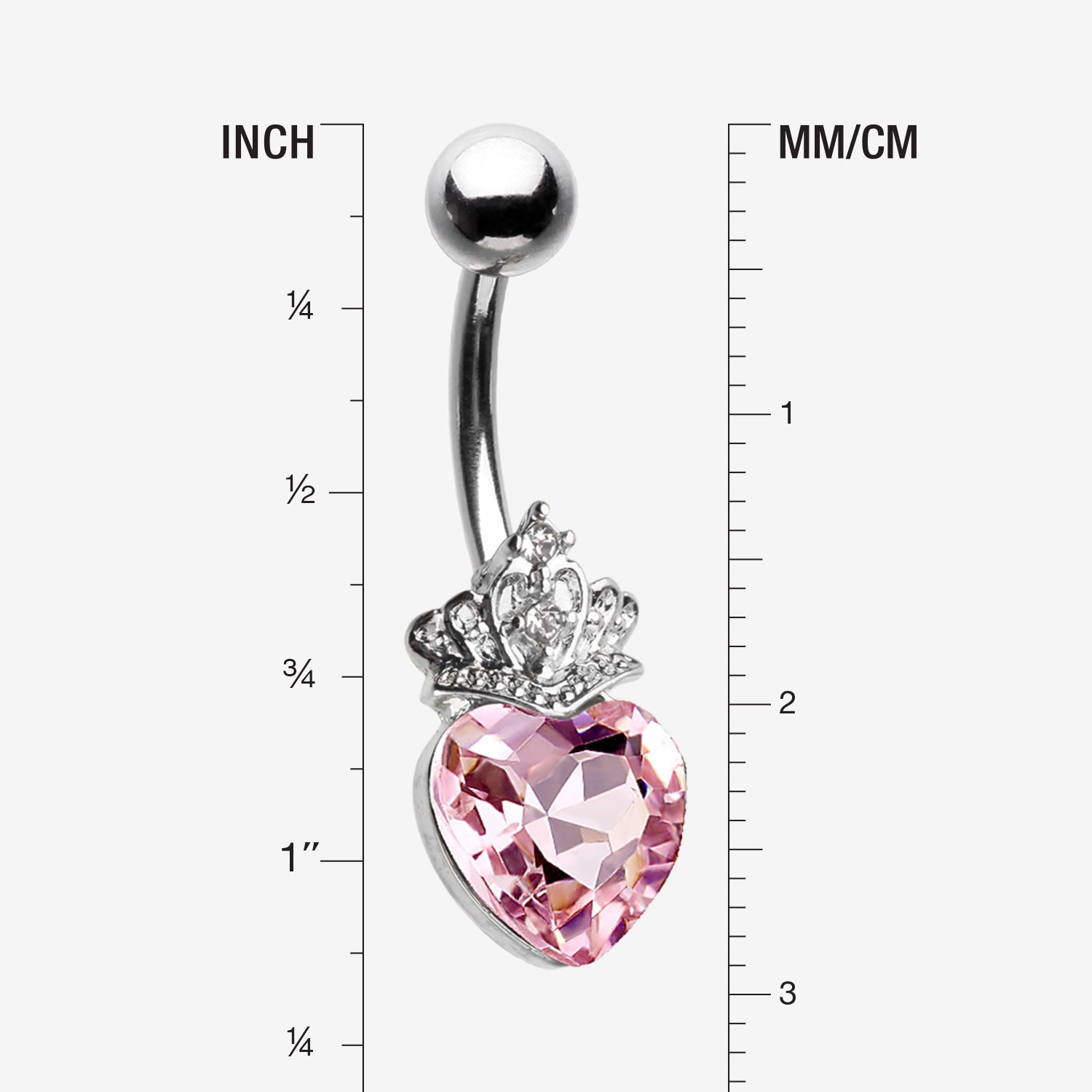 Detail View 1 of Crystal Heart Tiara Sparkle Belly Button Ring-Pink