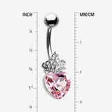 Detail View 1 of Crystal Heart Tiara Sparkle Belly Button Ring-Pink