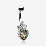 Crystal Heart Tiara Sparkle Belly Button Ring
