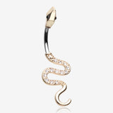 Golden Snake Sparkle Belly Button Ring-Clear Gem
