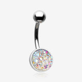 Iridescent Druzy Sparkle Steel Belly Button Ring-Aurora Borealis