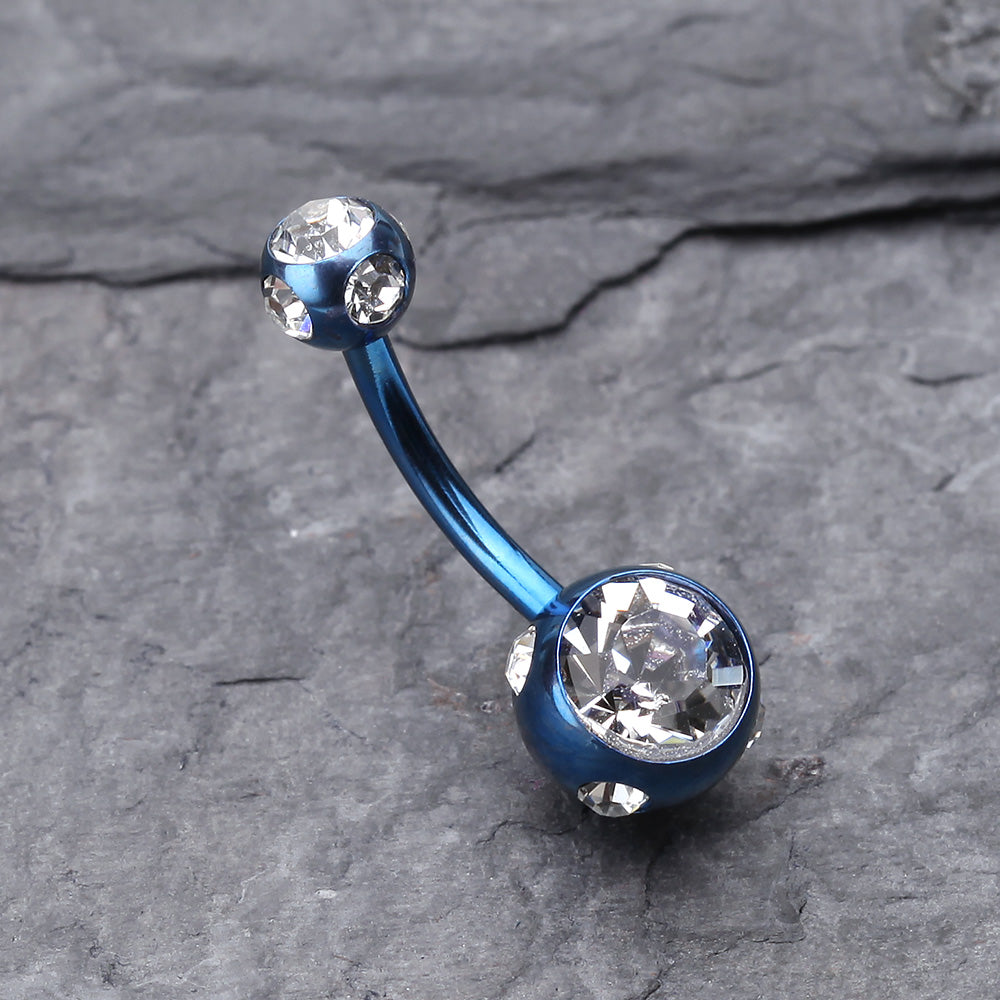 Colorline Aurora Gem Ball Steel Belly Button Ring-Blue/Clear