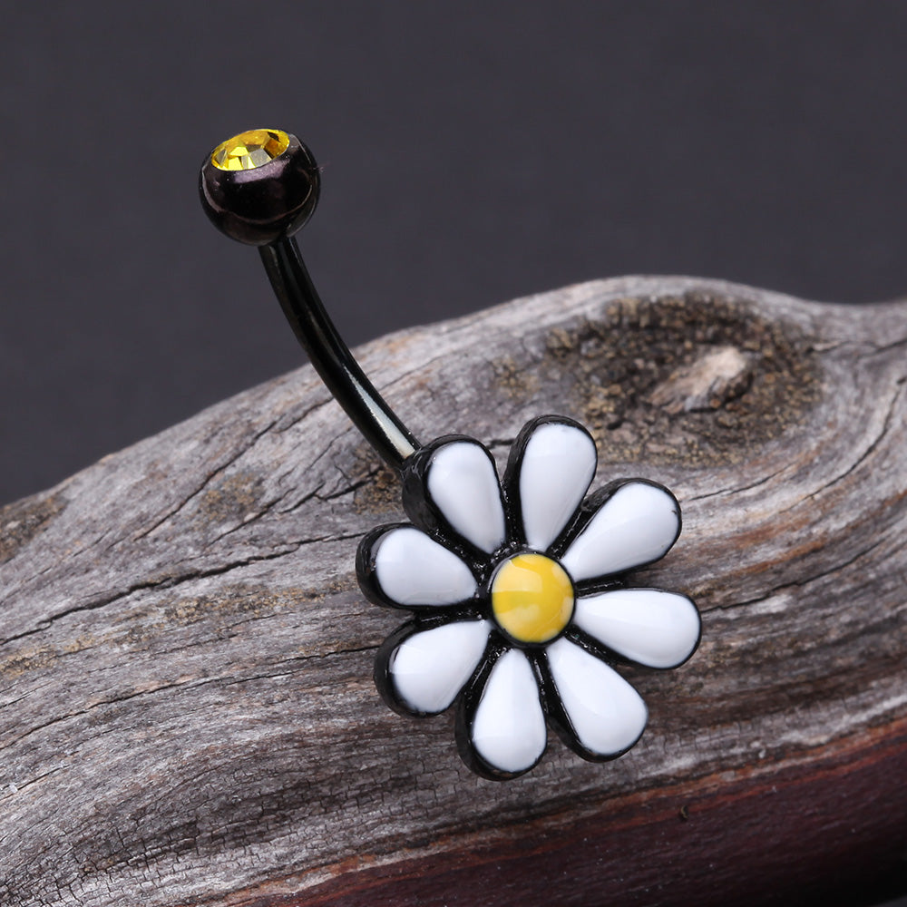 Detail View 2 of Blackline Adorable Spring Daisy Belly Button Ring-Black/Yellow