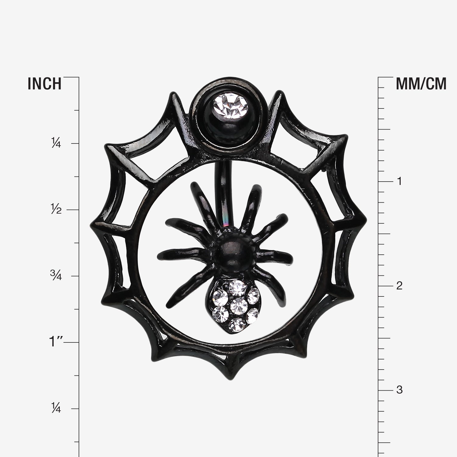 Detail View 1 of Spider in Web Sparkle Belly Ring-Black